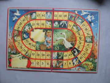 Oud spelbord voor Ganzenbord (evt. met drie gansjes *) beschikbaar voor biedingen