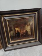 Oude schilderij met figuren in interieur, Antiek en Kunst, Ophalen of Verzenden