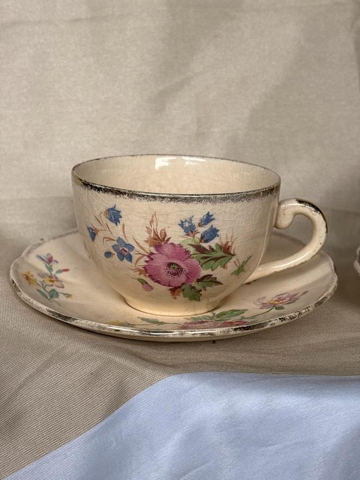 Royal Leighton Ware kop en schotels (3) - Antiek, Antiek en Kunst, Antiek | Woonaccessoires, Ophalen of Verzenden