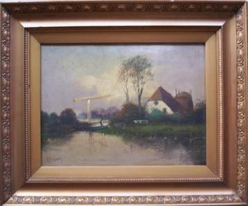 H.Duranes.Zicht op boerderij.Prachtig ingelijst. beschikbaar voor biedingen