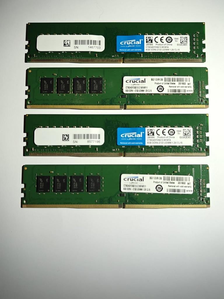 Crucial 8GB DDR4 2133MHz UDIMM RAM - 4 stuks - €75 per stuk, Computers en Software, RAM geheugen, DDR4, 8 GB, Ophalen of Verzenden