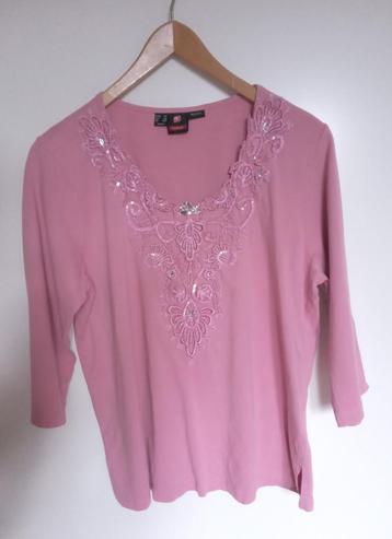 Me Fashion roze tricot blouse met borduur en glitters, mt 46 beschikbaar voor biedingen