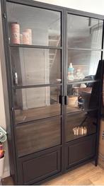 WOOOD vitrinekast Ronja XL zwart metaal met glas 189 cm, Huis en Inrichting, Kasten | Buffetkasten, Met plank(en), Gebruikt, 100 tot 150 cm