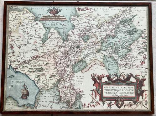Ingelijste Replica kaart Gelriae hertogdom Gelre en Cleve, Antiek en Kunst, Kunst | Etsen en Gravures, Verzenden