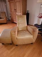 Label Longa design fauteuil in cognac Buffalo leder, Huis en Inrichting, Fauteuils, Ophalen, Gebruikt, 75 tot 100 cm, Hout