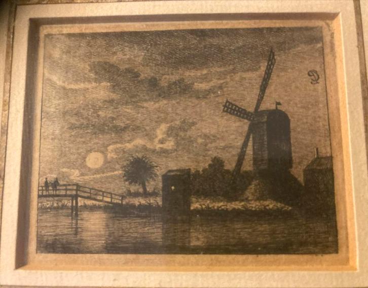 Ets Molen aan het Water bij nacht, Antiek en Kunst, Kunst | Etsen en Gravures, Ophalen of Verzenden