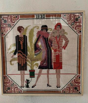 2 Art Deco huisvleit borduur schilderijen  beschikbaar voor biedingen