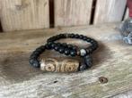 Super gave verstelbare armbanden van lavasteen en Dzi bead., Overige materialen, Met edelsteen, Zwart, Nieuw