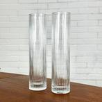 Cilindervormige glazen vintage langwerpige vazen set, Minder dan 50 cm, Glas, Ophalen of Verzenden, Zo goed als nieuw