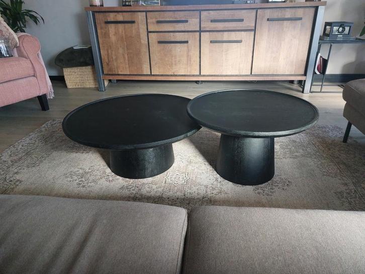 Ronde salontafel set in het zwart., Huis en Inrichting, Tafels | Salontafels, Zo goed als nieuw, Minder dan 50 cm, 50 tot 100 cm
