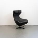 1x Leolux Caruzzo PLUS Fauteuil + Voetenbank - Zwart Leer, Huis en Inrichting, 75 tot 100 cm, Ophalen of Verzenden, Zo goed als nieuw