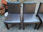 Vier leren eettafelstoelen, Ophalen, Strak, Gebruikt, Bruin