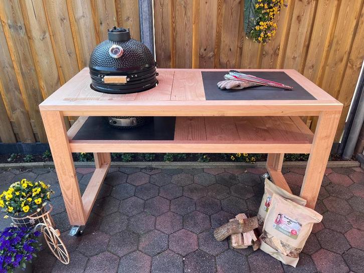 BBQ tafel buiten keuken douglas meubel weber green egg kamad, Tuin en Terras, Buitenkeukens, Nieuw, Houtskool, Ophalen