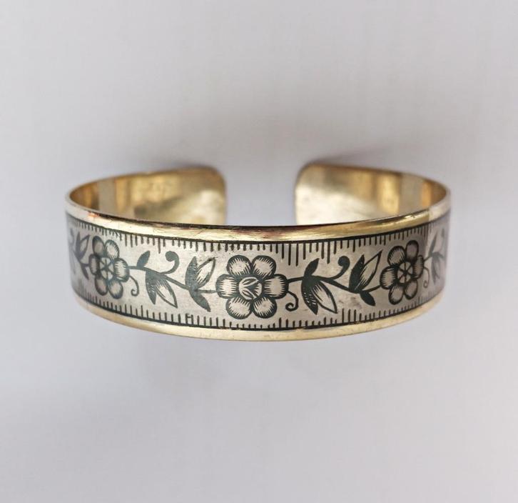 Niello armband verguld zilver 875, Soviet Kaukasus jaren 70, Sieraden, Tassen en Uiterlijk, Armbanden, Zo goed als nieuw, Zilver