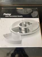 RVS Tafel hapjes platter met porseleinen schalen, Ophalen of Verzenden, Zo goed als nieuw