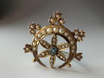 Victoriaanse broche orientparels, goud. In top conditie beschikbaar voor biedingen