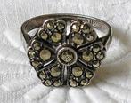 Art deco ring bloem, rijk bezet met markasieten, zilver (718, Ophalen, Dame, Zilver, Zilver