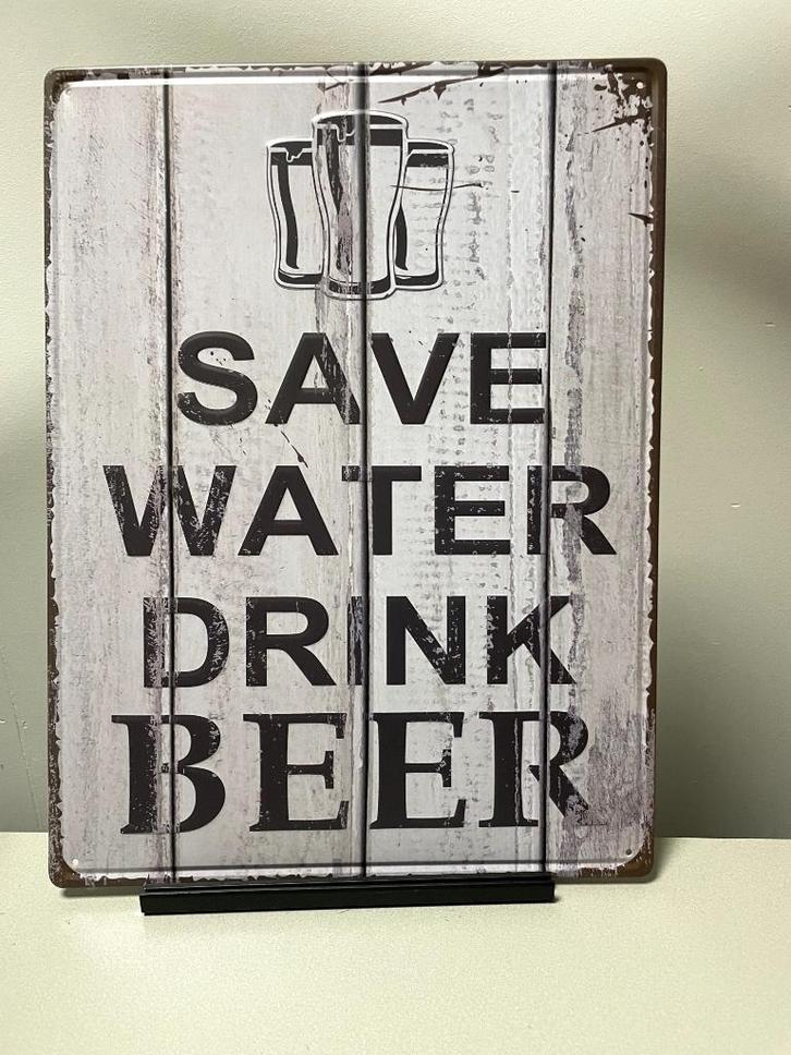 SAVE WATER DRINK BEER metalen tekstbord (Old Look,groot), Huis en Inrichting, Woonaccessoires | Tekstborden en Spreuken, Ophalen of Verzenden