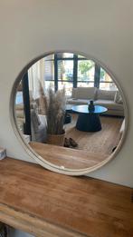 Nieuwe spiegel met suede rand.zandkleurig, Ophalen, Rond, Nieuw, Minder dan 100 cm