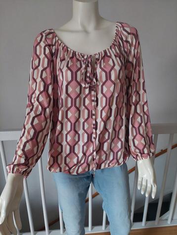 Ballon blouse met geografisch motief roze taupe zgan Maat XL beschikbaar voor biedingen