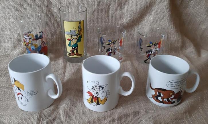 Lucky Luke Glazen & Mokken Set, Huis en Inrichting, Keuken | Servies, Glas of Glazen, Overige stijlen, Glas, Ophalen of Verzenden
