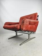 Lederen fauteuil met metalen onderstel Deens design jaren 60, Gebruikt, Leer, Ophalen of Verzenden