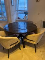 Mooie ronde zwarte/donkerbruine mango houten eettafel 120 cm, Ophalen, Rond, Zo goed als nieuw, Vier personen