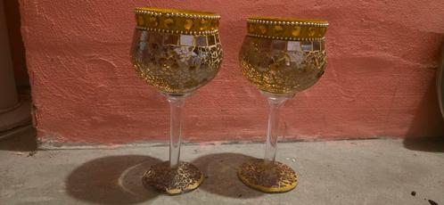 Gouden Mozaïek Kaarsenhouders (Set van 2), Huis en Inrichting, Woonaccessoires | Kandelaars en Kaarsen, Zo goed als nieuw, Kandelaar