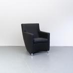 2x Leolux Dolcinea Fauteuil Zwart Leer - Aluminium Pootjes, Huis en Inrichting, Fauteuils, Niet ingevuld, Minder dan 75 cm, Niet ingevuld