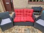 Tuinset: 2 stoelen + tuinbank met kussens, Tuin en Terras, Tuinsets en Loungesets, 4 zitplaatsen, Gebruikt, Ophalen of Verzenden