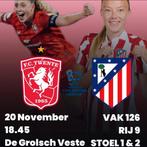 2x Tickets voor FC Twente V tegen Atletico Madrid V, Tickets en Kaartjes