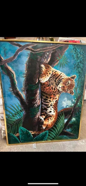 Groot schilderij panter beschikbaar voor biedingen