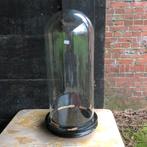 Oude glazen stolp op houten onderbord, Ophalen of Verzenden