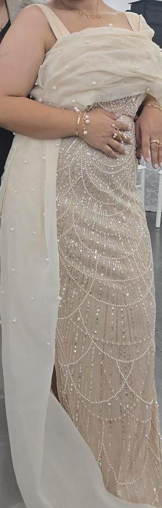 Elegante Avondjurk Maat 44/46, Kleding | Dames, Gelegenheidskleding, Zo goed als nieuw, Galajurk, Maat 46/48 (XL) of groter, Beige
