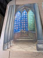 oud schilderij van de binnenkant van een kerk, Antiek en Kunst, Ophalen of Verzenden
