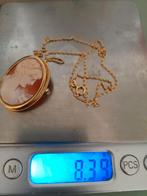 Antieke Gouden schelp  Camee Hanger met Ketting, Antiek en Kunst, Antiek | Goud en Zilver, Verzenden, Goud