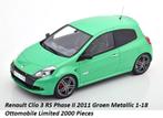 Renault Clio 3 RS Phase II 2011 Groen Metallic 1-18 Ottomob, Hobby en Vrije tijd, Modelauto's | 1:18, Nieuw, OttOMobile, Ophalen of Verzenden