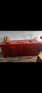 Antieke Chinese kast – rood gelakt – handbeschilderd, Ophalen, Gebruikt, 50 tot 75 cm