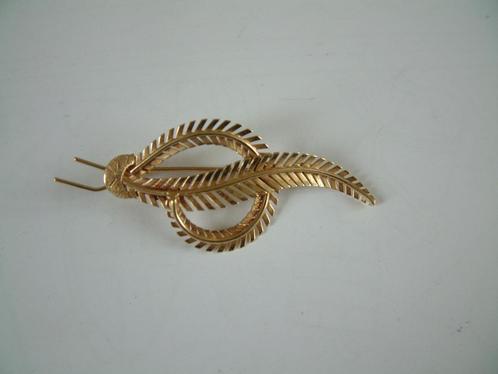 Mooie gave gouden  dubbele veer broche gemerkt 585, Sieraden, Tassen en Uiterlijk, Broches, Zo goed als nieuw, Goud, Goud, Verzenden