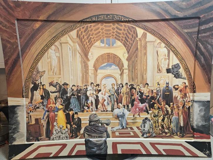 Filmische Allegorie - Schilderij, Antiek en Kunst, Kunst | Schilderijen | Klassiek, Ophalen of Verzenden