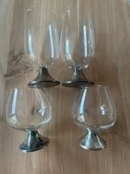 Antieke Glazen met Zilveren Voet - Set van 4, Antiek en Kunst, Antiek | Glas en Kristal, Ophalen