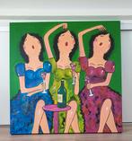 Vrolijk schilderij drie dames op mooi stevig doek, Ophalen
