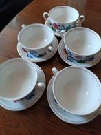 Boerenbont Soepkommen met Schotel (5x), Huis en Inrichting, Keuken | Servies, Gebruikt, Ophalen of Verzenden, Kop(pen) en/of Schotel(s)
