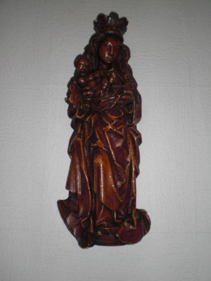 Heilig muur beeld Maria met kind met reliqui rode lakzegel, Verzamelen, Beelden en Beeldjes, Gebruikt, Religie, Ophalen of Verzenden