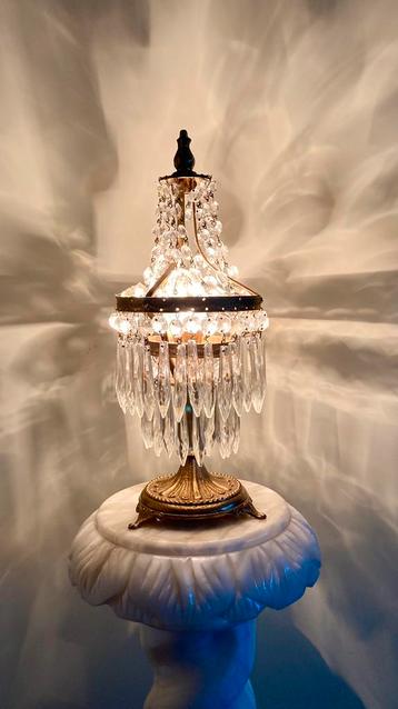 Franse Girandole schemerlamp messing dubbele rijen kristal. beschikbaar voor biedingen