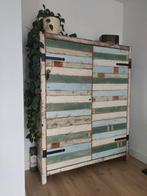 Stevige massief houten kast sloophout + deuren + 6 planken, Ophalen, Met deur(en), 100 tot 150 cm, Zo goed als nieuw