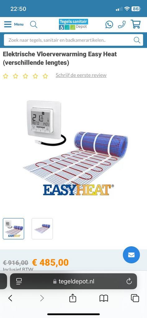 Elektrische vloerverwarming 10m2, Doe-het-zelf en Verbouw, Verwarming en Radiatoren, Zo goed als nieuw, Overige typen, 800 watt of meer