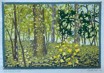 Kleuren houtsnede.  Gesigneerd beschikbaar voor biedingen