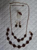 Antieke granaat sieraden set: collier armband oorbellen ring, Overige typen, Zilver, Verzenden, Verguld