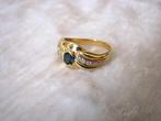 Mooie 14 Karaat Gouden Ring met een Saffier en brillianten, Verzenden, Goud, Ring, Met edelsteen